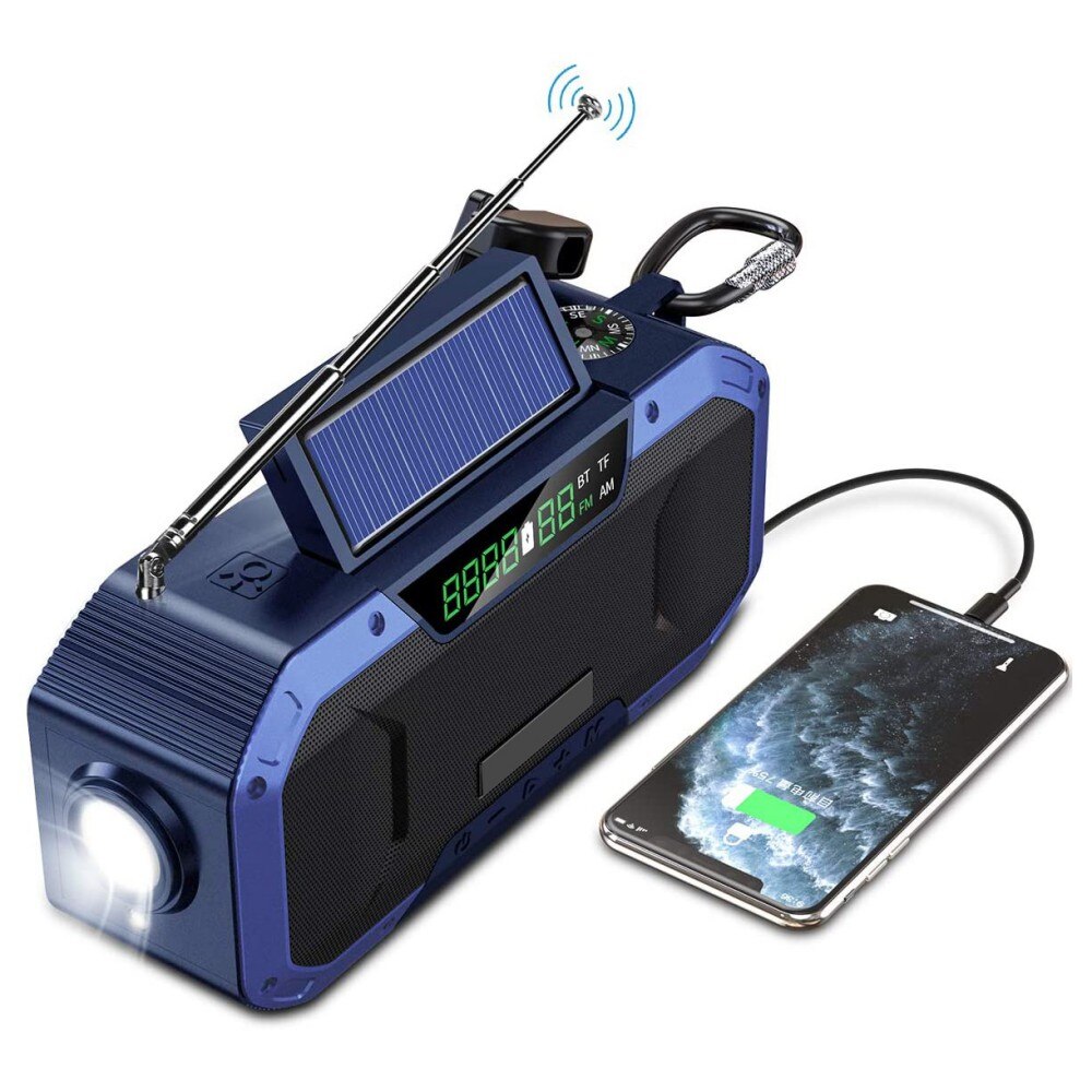 Emergency Radio Bluetooth Speaker Portable Solar Radio Hand Crank Fm/Am SOS Alarm 5000mAH Power Bank
