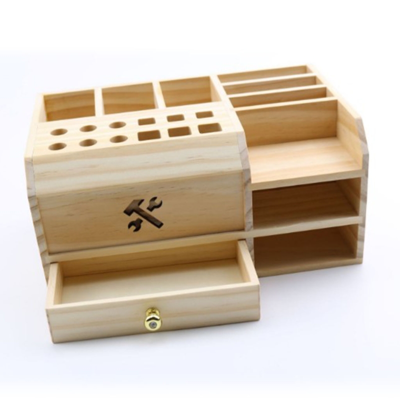Wooden Multi-purpose Storage Organizer with Drawerfor Tools and Sundries Storage Box Tools and Artist Tool Box M4YD