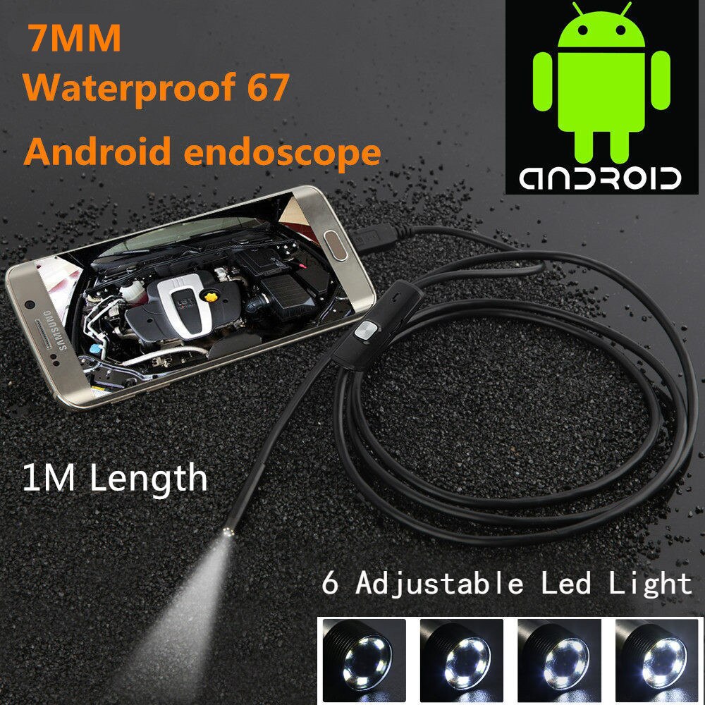 1M/7mm Lens USB Cable Mini Rigid Inspection Camera Snake Tube Waterproof Endoscope Borescope with 6 LED for Android
