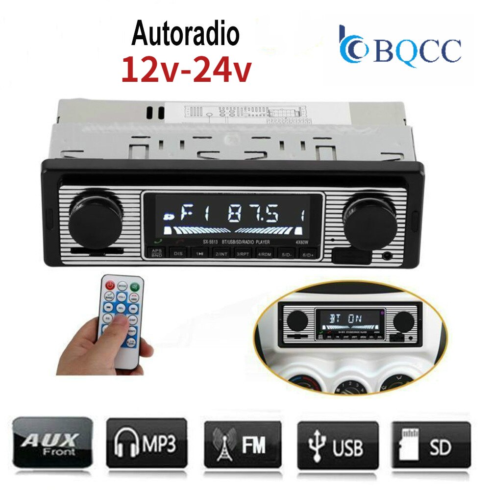 12V-24V 1 Din Car Radio Bluetooth Vintage SD/ TF Card Car Radio MP3 Player Stereo USB AUX Classic Audio Vehicle Integrated