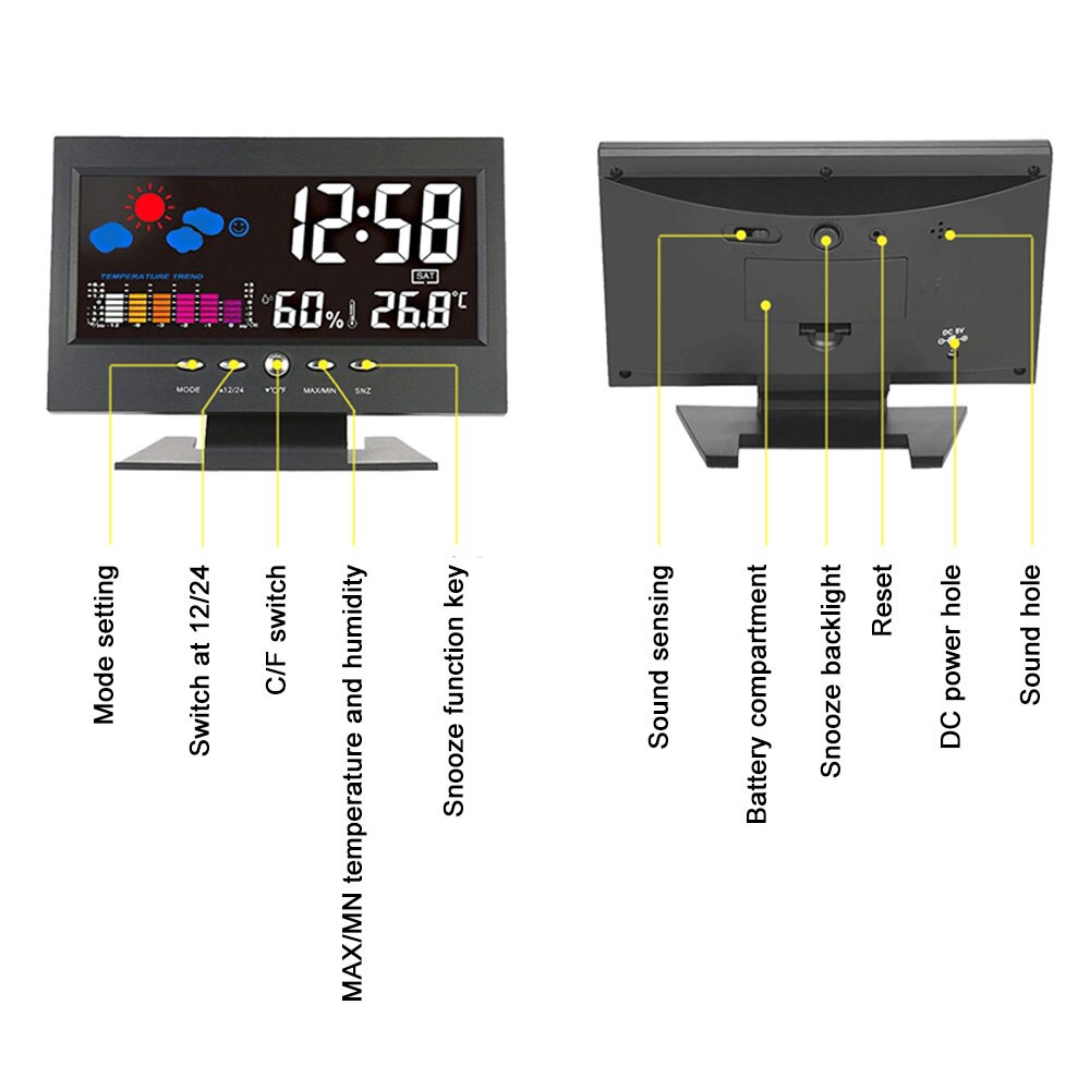 Weather Clock Color Screen LCD Digital Display Thermometer Humidity Meter Wireless Clock Colorful LCD Alarm Calendar Weather