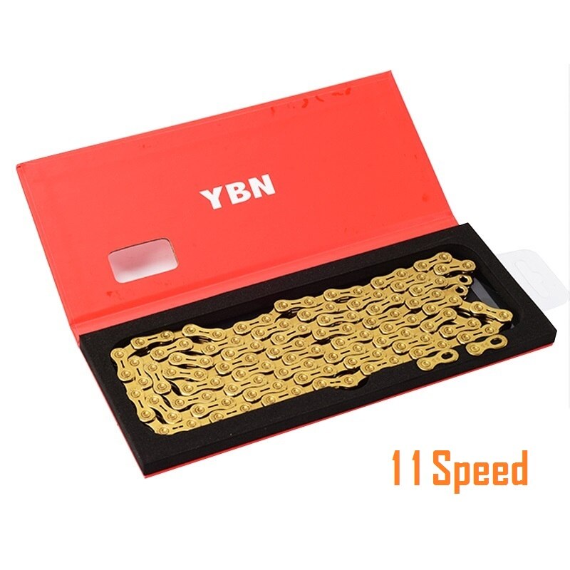 YBN-Cadena de 10/11 velocidades para bicicleta, cadena de oro ultraligera semihueca para bicicleta de montaña y carretera, cadena XC con hebilla mágica: 11S Come with Box