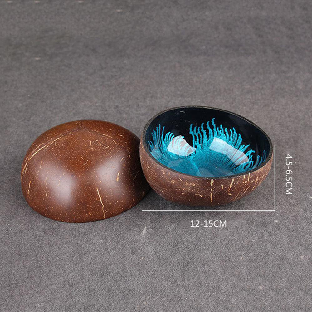 Special Organic Natural Coconut Shell Bowl Handmade Decor Breakfast Bowl Original Fruit Salad Dish Restaurant Tableware: blue