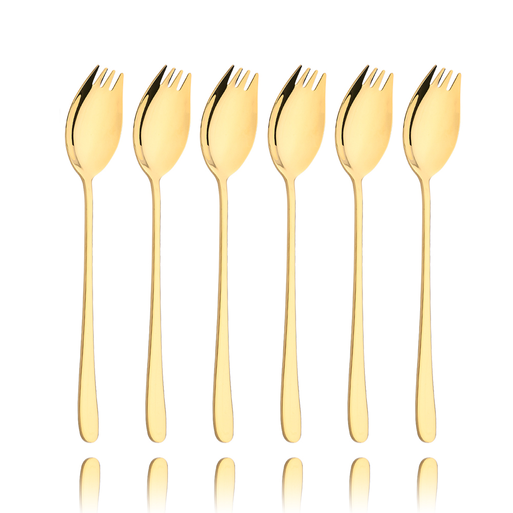 Ensemble de cuillères en acier inoxydable coloré, vaisselle, fourchette à double usage, pour Dessert, salade, accessoires de cuisine: 2Set  12Pcs / Gold