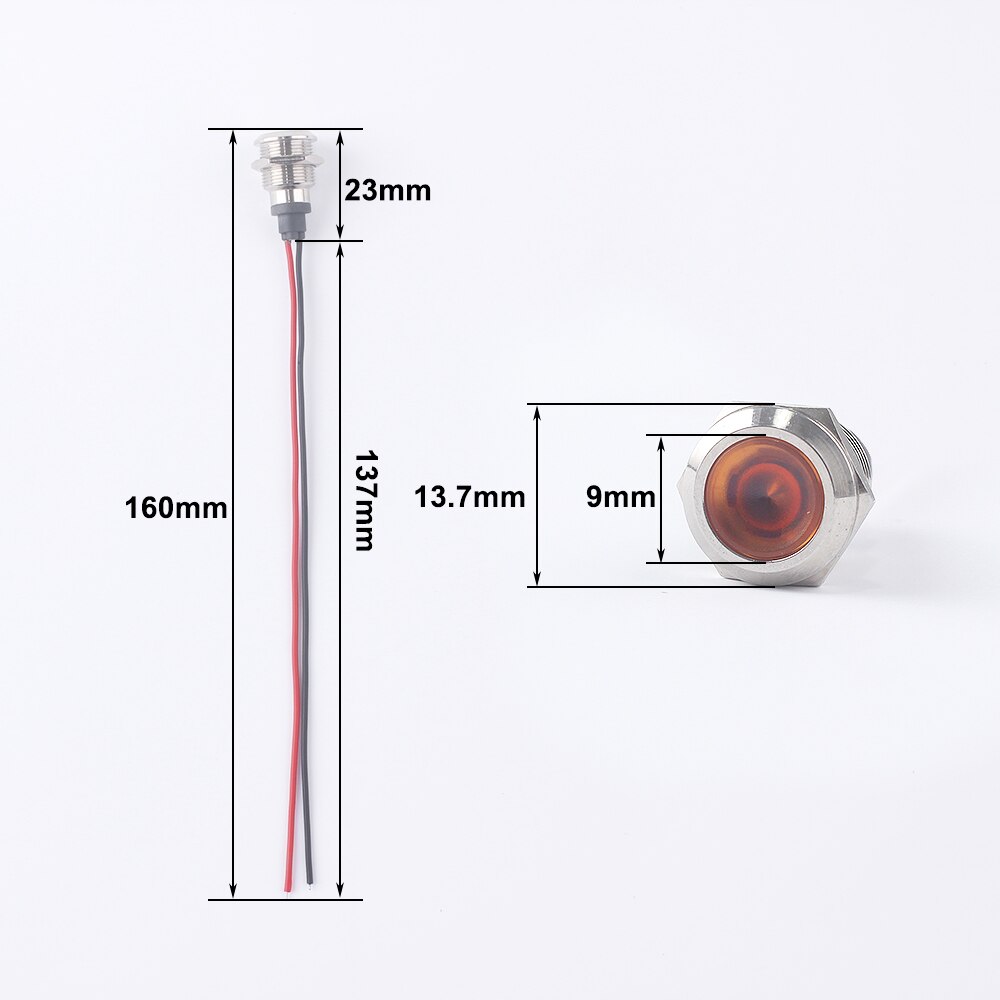 12mm LED Metal Indicator light waterproof Signal lamp with wire red yellow blue green white 3V 5V 6V 12V 24V 220V 110V
