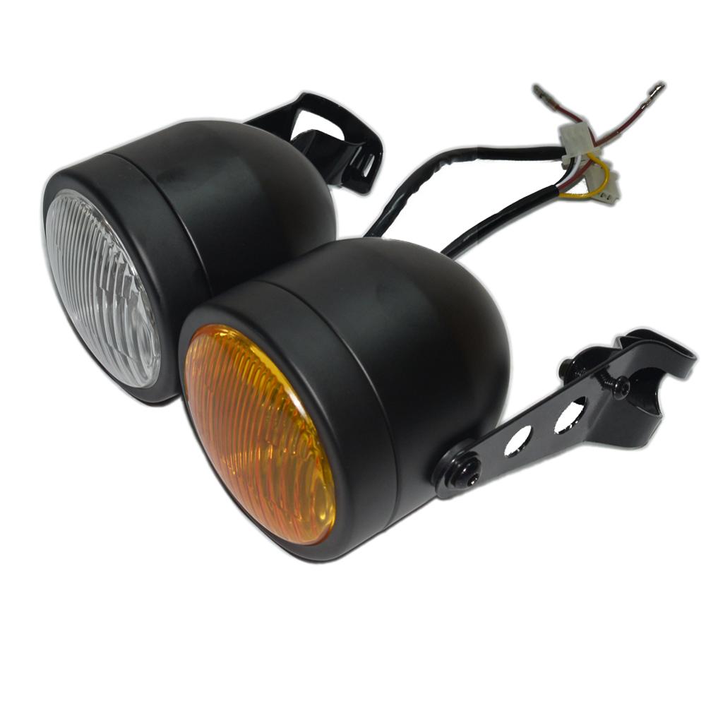 Universal Motorcycle Front Double Twin Round Headlight HeadLamp with Mounting Bracket Motorcycle Double Headlight