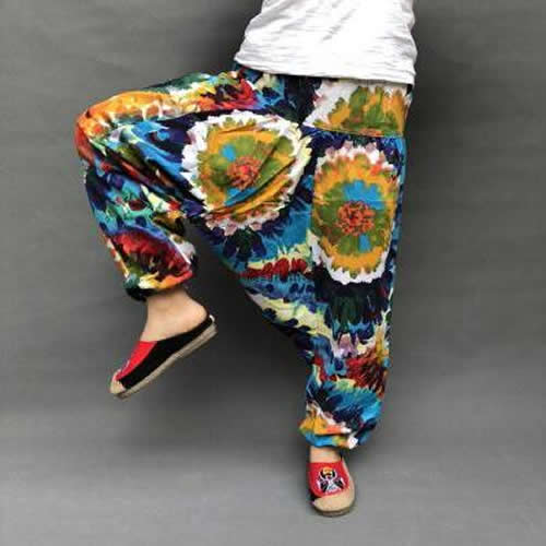 Pantalon femme sarouel Baggy imprimé décontracté Hippie Joggers pantalon croisé pantalon ample Aladdin lanterne jambe large coton lin pantalon Plus: 004
