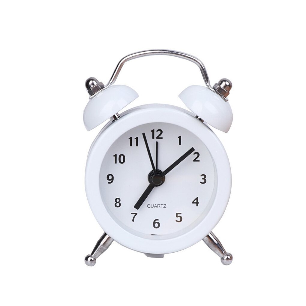 Mini Alarm Clock Electronic Round Number Double Bell Desk Table Digital Clock Round Alarm Retro Bedside Clocks: white