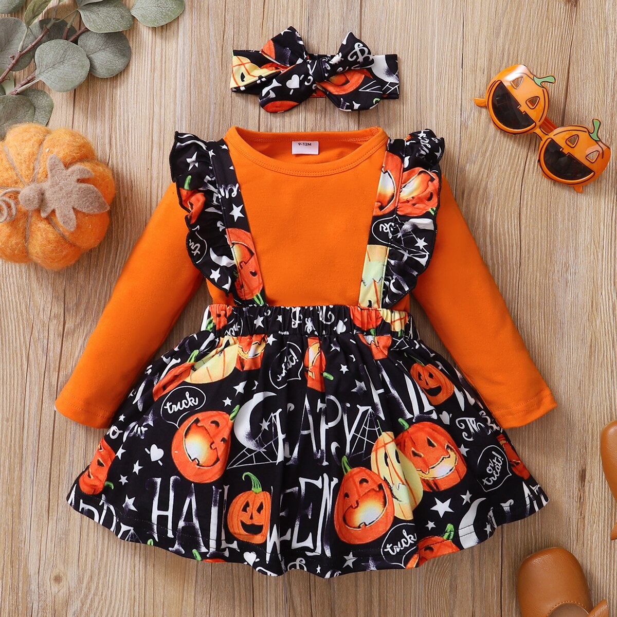 Patpat 2 Stuks Halloween Stijl Pompoen Print Lange Mouwen Oranje Baby Set