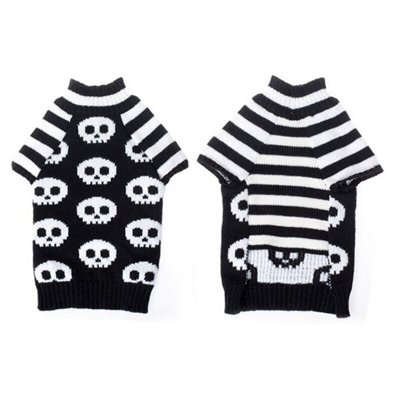 Skull Pet Sweater Halloween Sweater for Chihuahua Teddy Striped Cozy Dog Sweaters for Small Dogs Autumn Winter Warm Pet Clothing: L