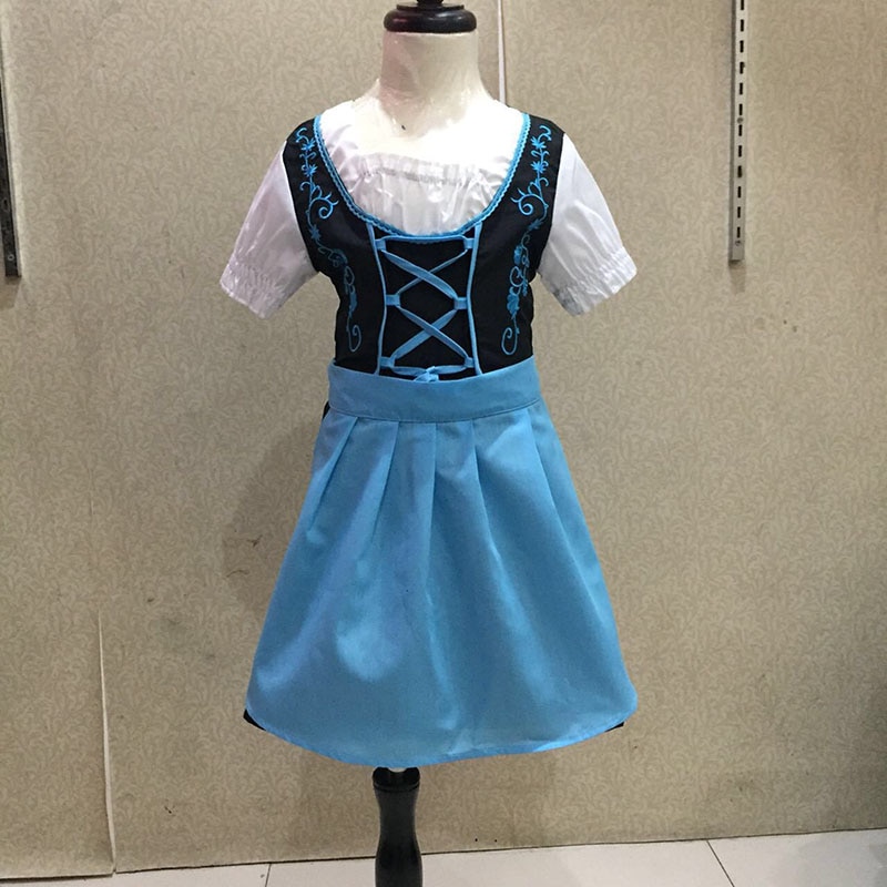 Barn flickor tysk oktoberfest dirndl piga kostym bonde snörning förkläde bomull klänning puffärmar outfit för barn flickor 3-10t