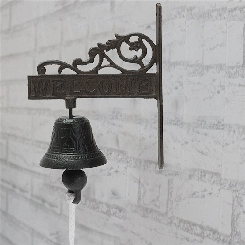 Timbre de Puerta de Hierro y Metal para decoración del jardín, estilo nórdico Vintage, marrón, montado en la pared, de bienvenida, inalámbrico
