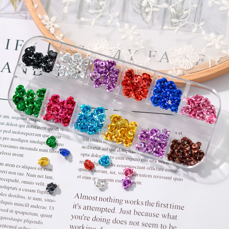 Adornos para uñas de rosas X10, 24 Uds., gemas 3D, remache, rosas, flores, 6mm, surtido de Metal, rosas, flores, piedra, 66565