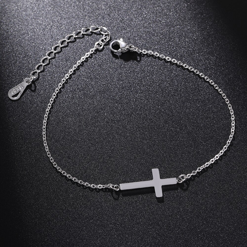 Rvs Cross Enkelband Barefoot Haak Sandalen Voet Sieraden Benen Armband Enkel Enkelbanden: Silver