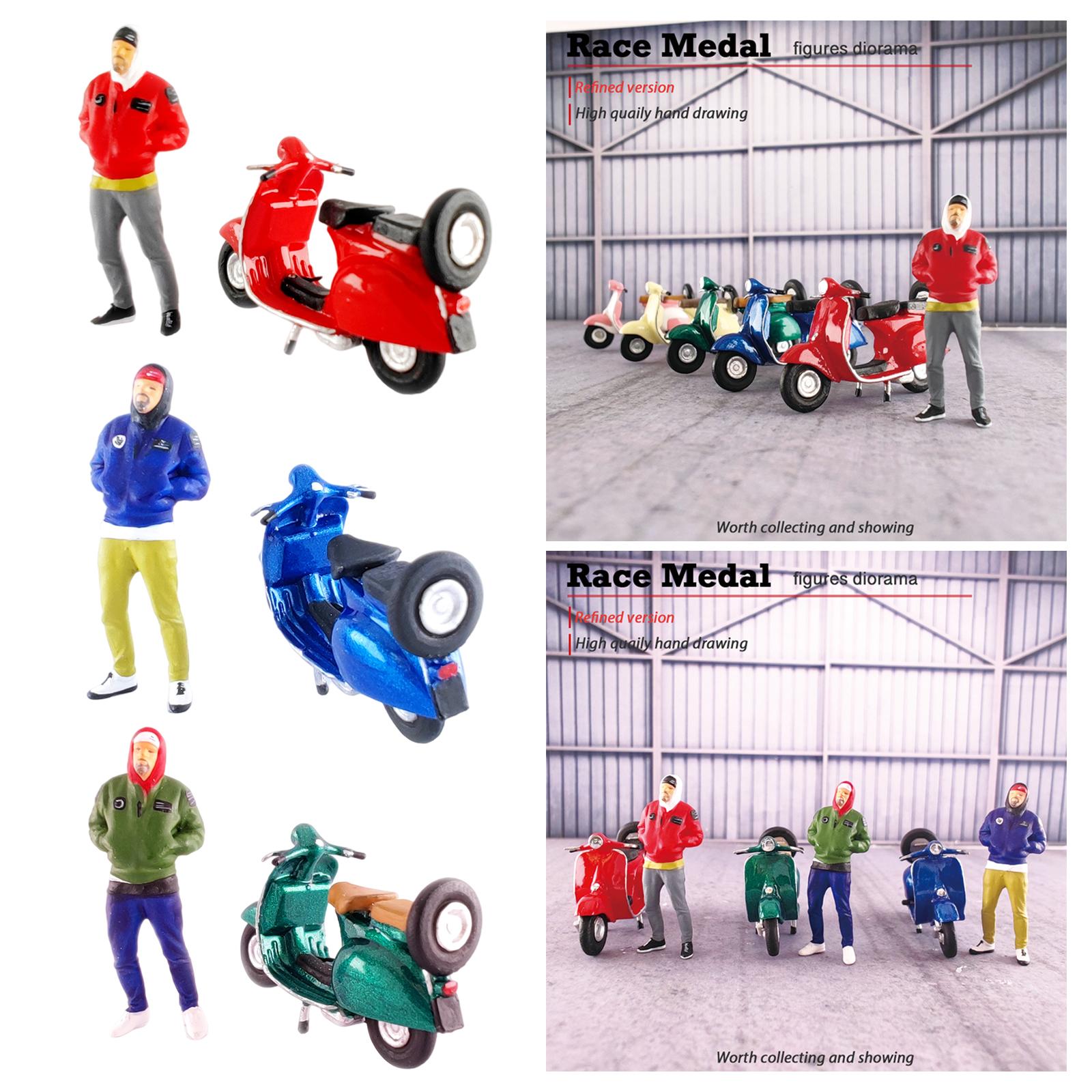 1:64 Figure Bearded Brother Motorcycle Sand Tabl Scene Micro Landscape Character Model Toy