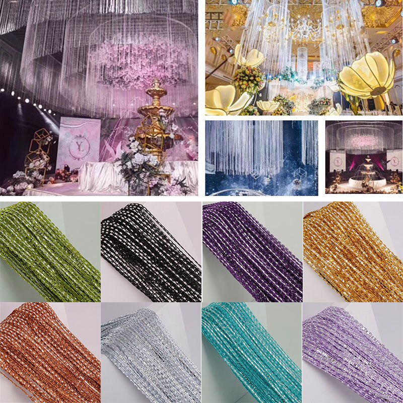 Rideau à cordes argenté avec pompon brillant, 100x200cm, diviseur de salon à la , décoration de mariage pour la maison, rideau de cuisine