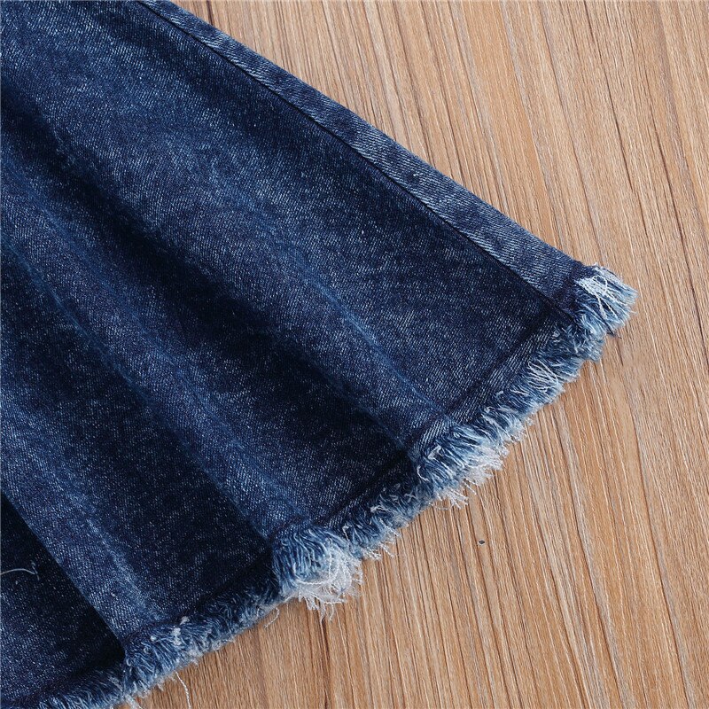 2-7y toddler baby girl flare bukser jeans blå klokkebunde elastiske højtaljede denimbukser forår efterår outfit