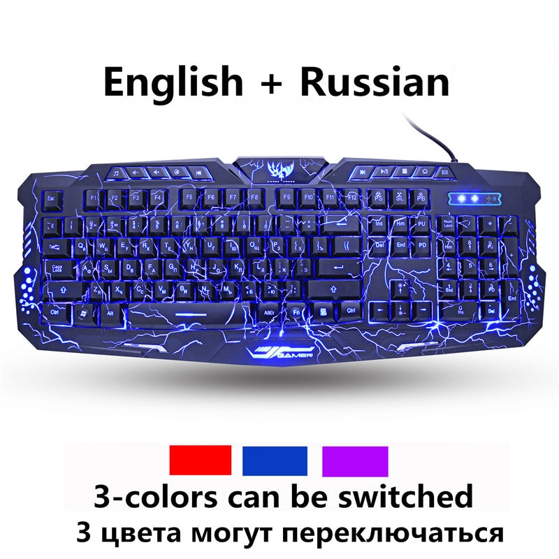 Russisch/Engels Gaming Keyboard Led 3-Kleur M200 Usb Bedraad Kleurrijke Ademhaling Backlit Waterdicht Computer Crack Toetsenbord