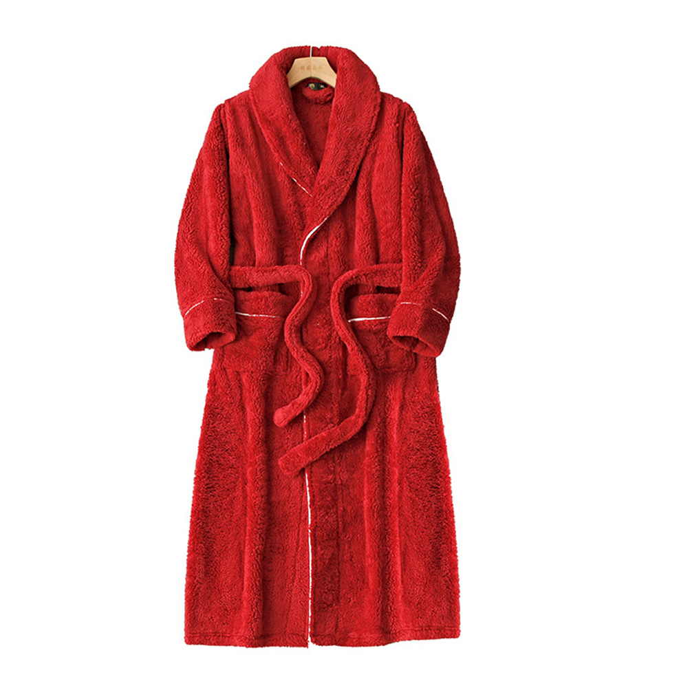 Flanell nattøy høst vinter varm nattkjole morgenkåpe langermet belte korall fløyel loungewear morgenkåpe: M / Brun