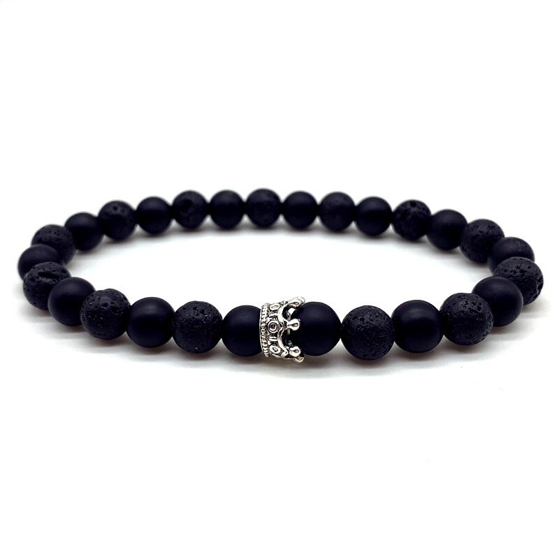 Korona Charm bransoletka mężczyźni 2022 moda prosty kamień lawowy matowy bransoletka z koralików dla mężczyzn biżuteria prezent Pulsera Hombre: 13