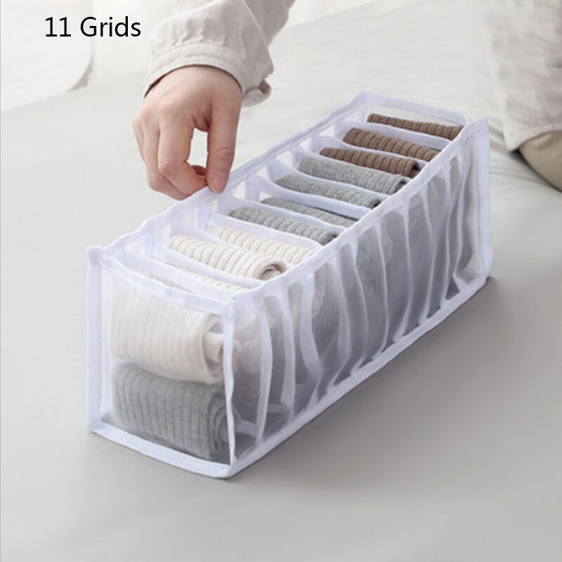 Dormitory Closet Organizer For Socks Home Separated Underwear Storage Box 6/7/11 Grids Bra Organizer Foldable Drawer Organizer: White-11 Grids