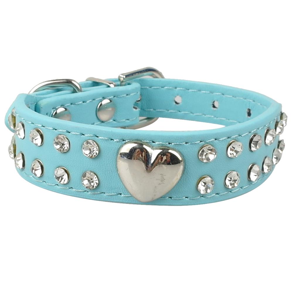 Zachte Steentjes Halsband PU Leer Gevoerde Kristal Metalen Hart Hond Pet Halsbanden voor Kleine Medium Hond Pet Chihuahua