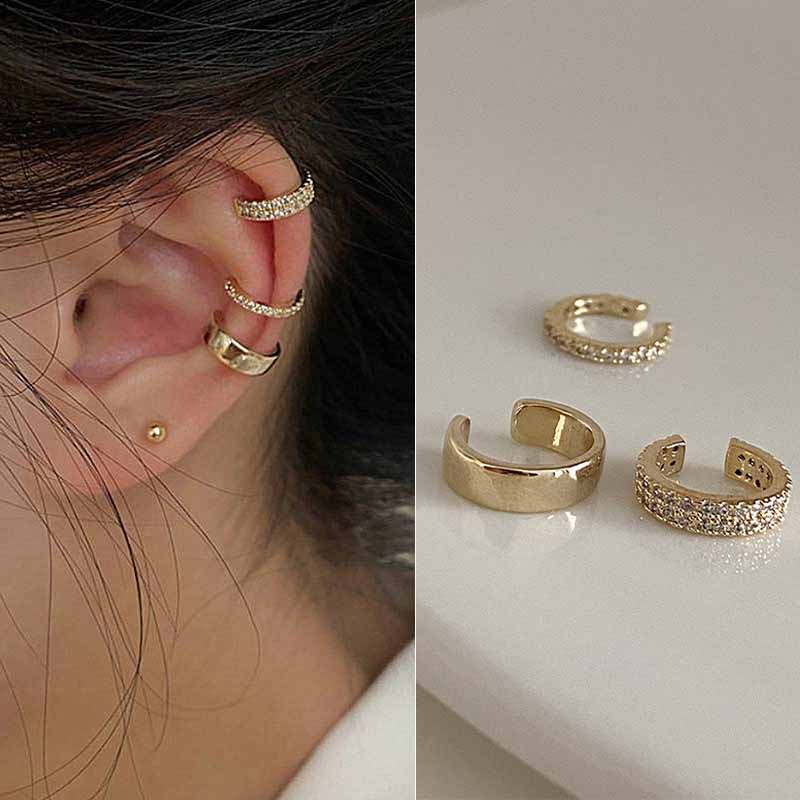 Silver Color Leaves Clip Earrings for Women Men Simple C Ear Cuff Non-Piercing Ear Ear Clip Set Trend Jewelry: Pure Gold Color
