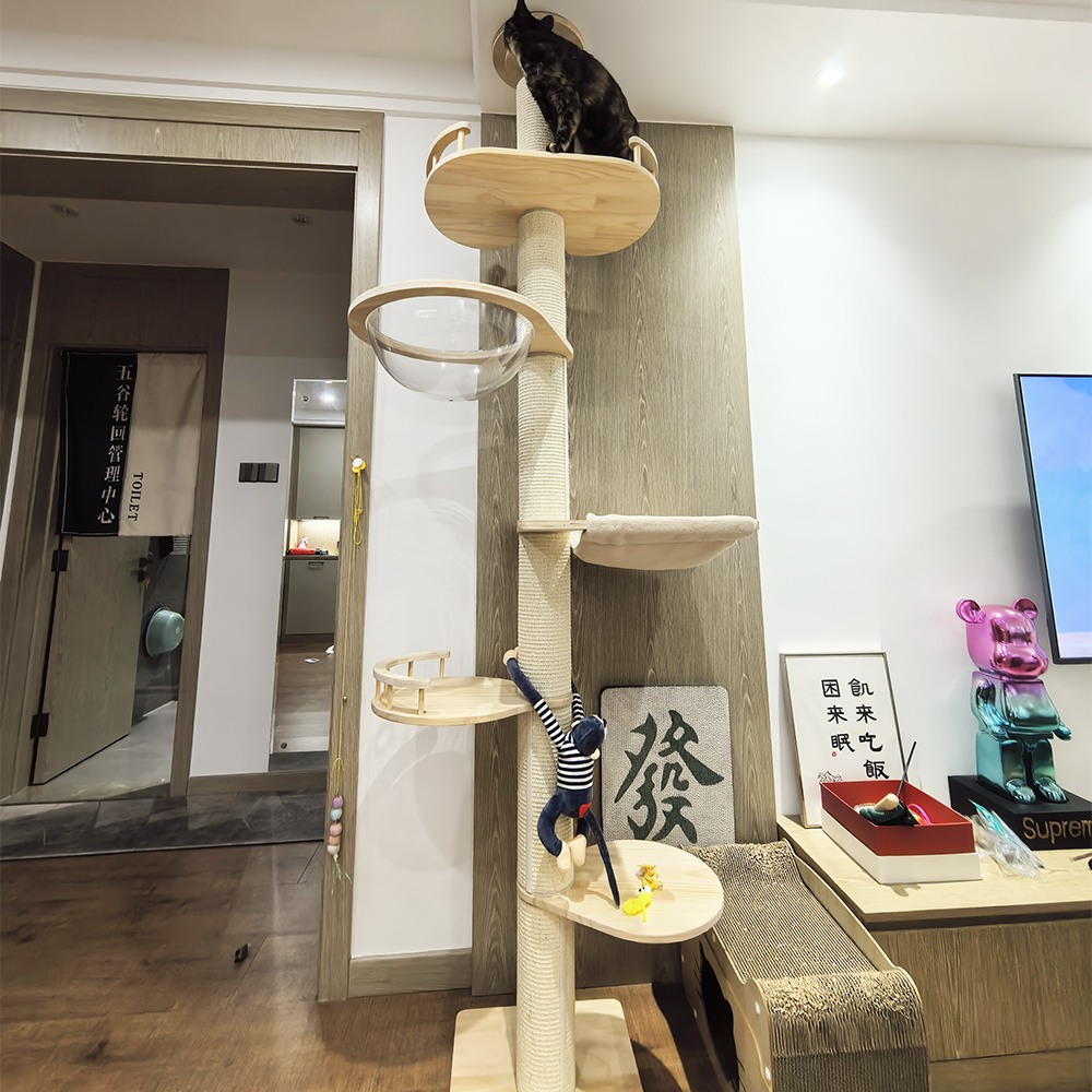 Cat climbing frame Pillars of Babel Floor to Ceiling Cat Tree Tower Multi-Level Condo Post Pad for Cat playing climbing