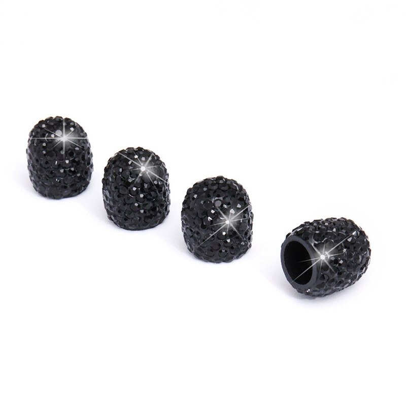 4 Pcs/Set Rhinestone Car Wheel Tire Valve Caps Tyre Rim Stem Covers Airdust Waterproof For Automobiles Motorcycles Trucks Bikes: 4 Pcs Black