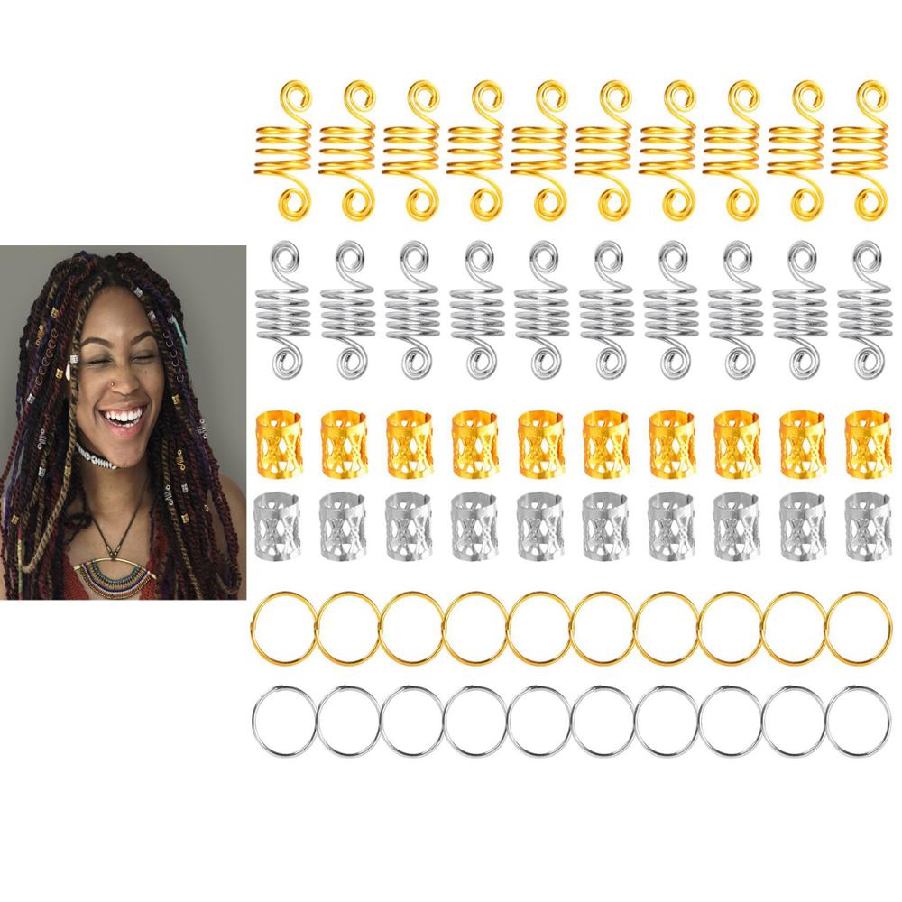 Anillos africanos de Metal para el pelo, abalorios para el pelo, tubos para el pelo, trenzas para el pelo, accesorios de decoración de joyería de oro, 60 uds.