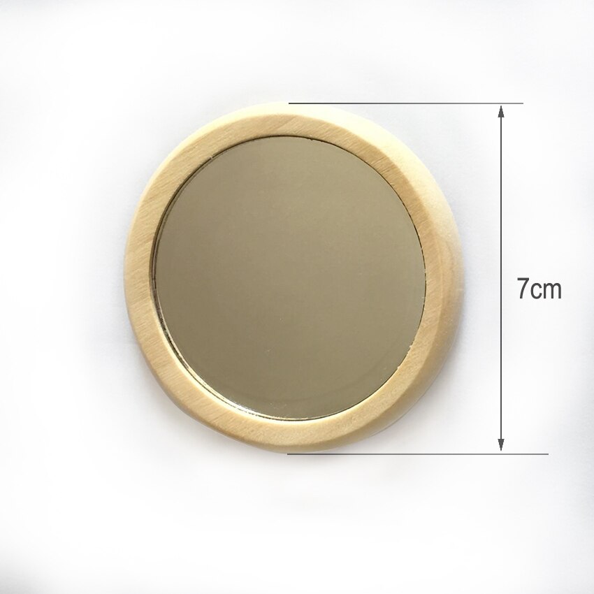 Wooden Handle Mirror Portable Pocket HD Mirror Handmade Wood Mini Makeup Small Round Mirror: Small Round Mirror