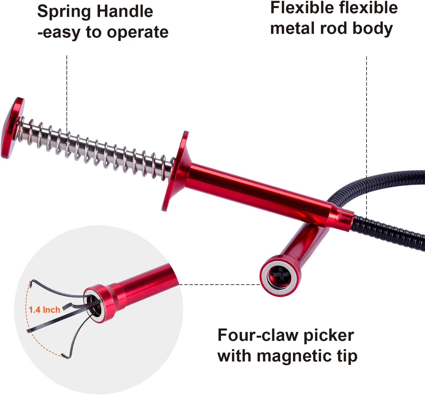 Herramienta de recogida magnética flexible y flexible, herramienta de agarre de cuatro garras de 24 pulgadas