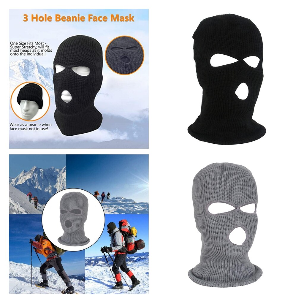 2x Adult Winter 3-Hole Balaclava Warm Knit Knitted Full Face Ski Cover Mask