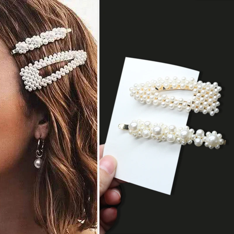 1einstellen Handgemachte Perlen Haar Clips Stift für Frauen Geometrische Blume Barrettes Headwear Mädchen Süße Haarnadeln Haar Zubehör: Schwarz