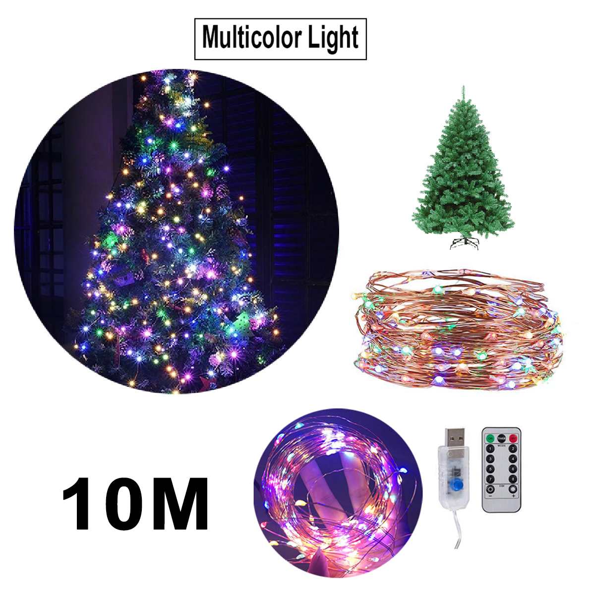 150cm 5ft Artificial Christmas tree with led light fiber optic Metal Stand For Home Christmas Festive Decoration: 10m multicolor