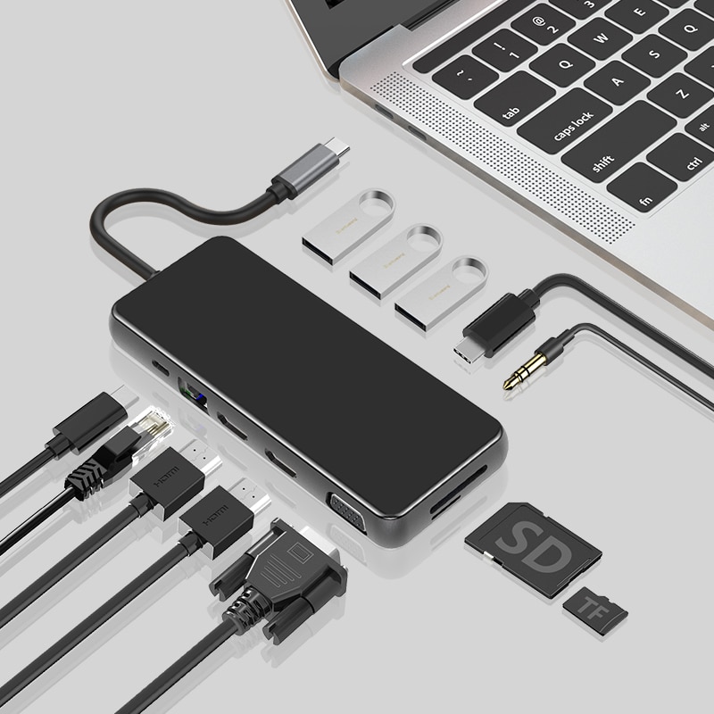 Docking Station di tipo C MST Display a doppio schermo 4K 2x HDMI compatibile VGA USB 3.0 HUB PD Adapter per Macbook Laptop Phone Huawei
