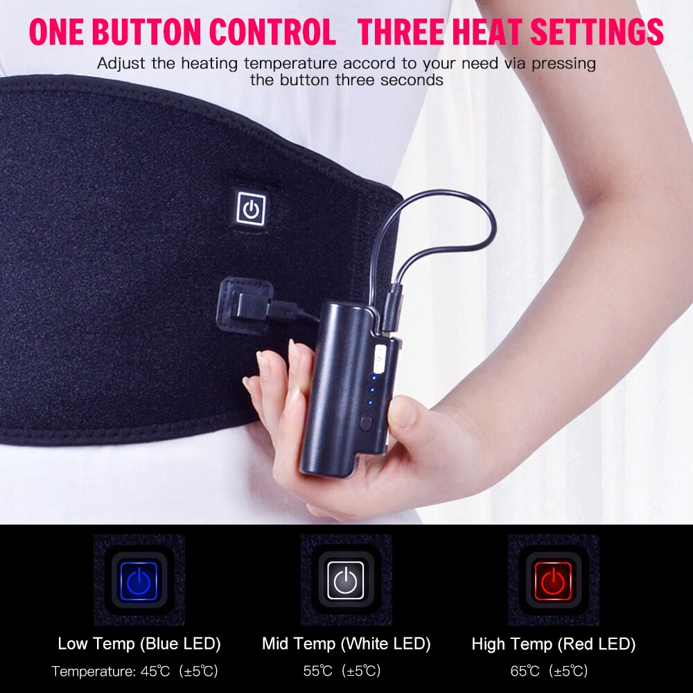 Waist Heating Pad Portable Heating Waist Belt Far Infrared Heating Massage Waist Belt for Abdominal Back Pain Relief US Plug