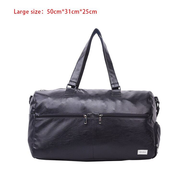 Men Travel Duffle Bag Women Travel Hand Luggage Bag PU Leather Waterproof Sports Gym Bag Large Capacity Weekend Handbag: BlackD