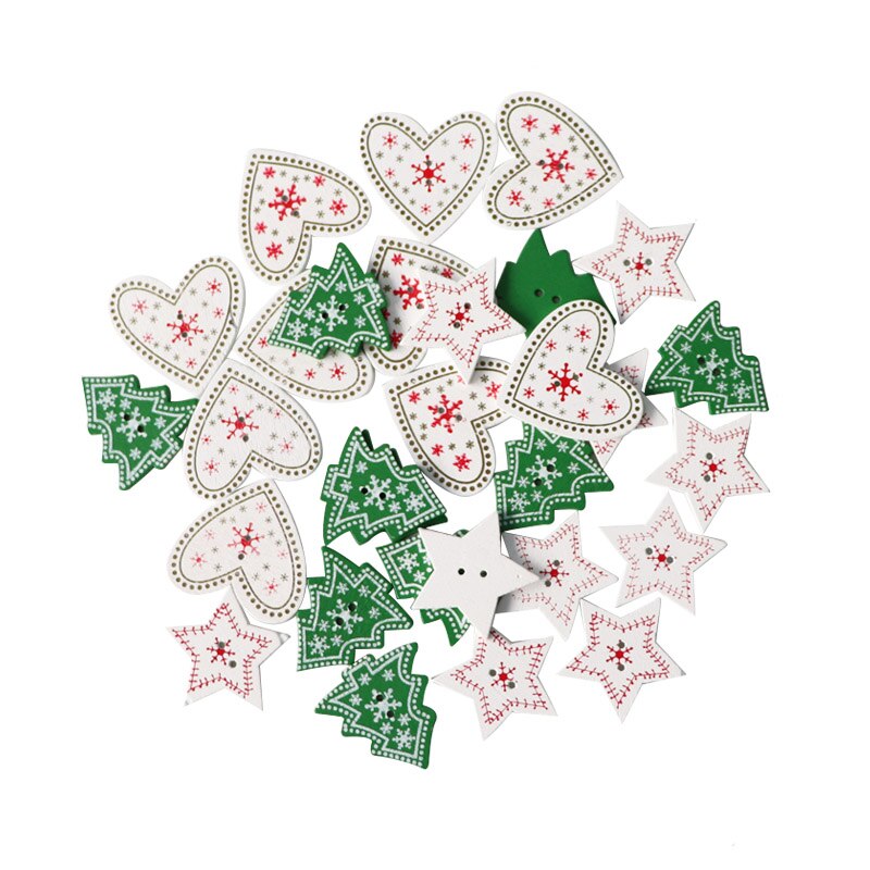 Naaien Kerst Knoppen 30Pcs 2 Gaten Boom Sneeuwvlok Uil Cartoon Houten Knoppen Voor Scrapbooking Diy Kleding Accesorries