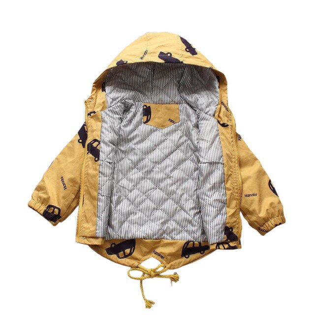 Focusnorm Winter Kids Jongens Jas Uitloper Cartoon Print Lange Mouwen Hooded Zipper Warm Parka 2 Kleuren: YELLOW / size 110