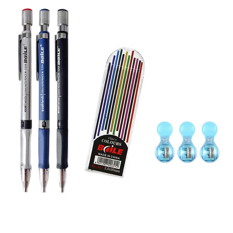 Student Office 2.0 Mechanical Pencil Triangular Non-slip Grip 12 Color Pencil Lead Drawing With Sharpener