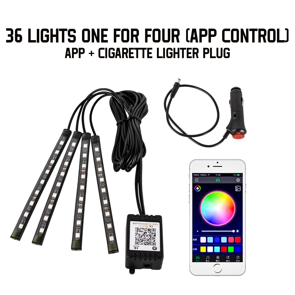 Néon 48 72 LED voiture intérieur ambiant pied lumière avec USB sans fil à distance musique App contrôle Auto RGB atmosphère lampes décoratives: 6000 K blanc froid