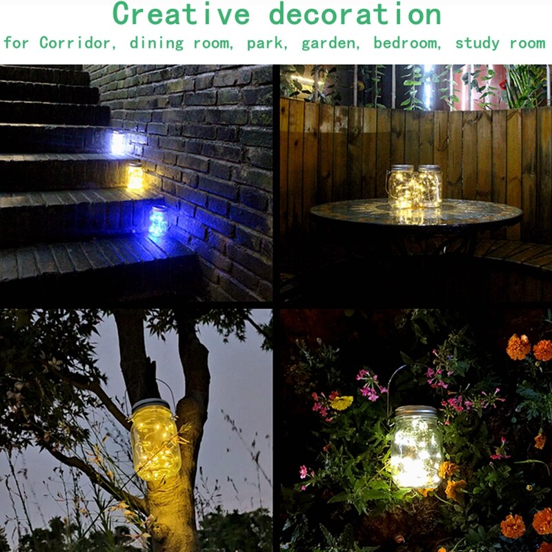 Solar Mason Bottle Jar Lights 20 Led String Fairy Firefly Lights Lids Insert With Handles For Patio Lawn Garden Decor No Jars