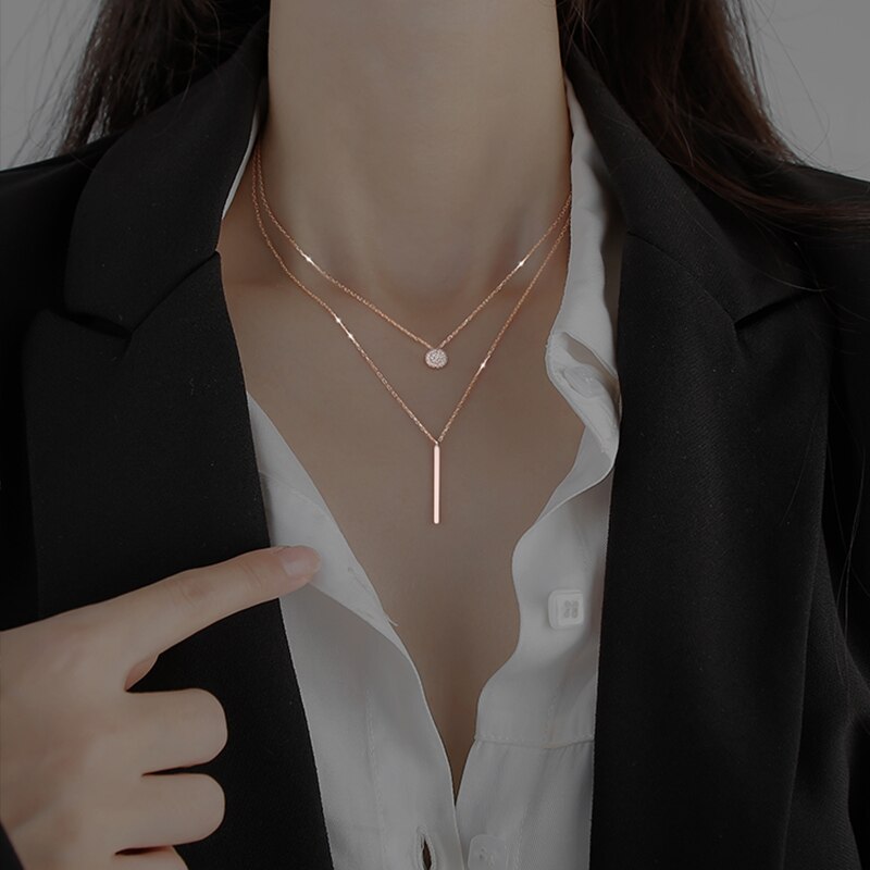 Koreaanse Double Layer Lange Hanger Ketting Mode Sexy Sleutelbeen Keten Voor Vrouwen Meisje Verjaardag Sieraden Party: gold