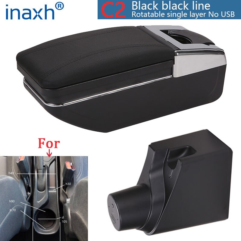 For Toyota Yaris Armrest For Toyota Yaris hybrid Car Armrest box Retrofit parts Interior Storage box USB LED: C2 Black line No USB