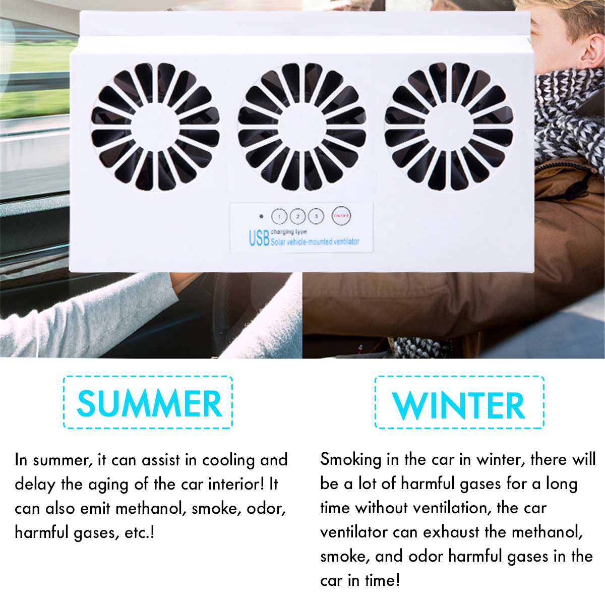 3 Fans Solar Powered Car Cooler Front/Rear Window Radiator Exhaust Fan Auto Air Vent Fan Ventilation Radiator Cooling System