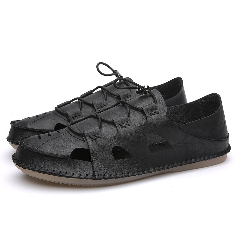 Cuir zandalias hombre sandale ritable extérieur hommes da femmes plate-forme creuse romain herren sandel sandalia caoutchouc verano hommes ete: black / 39