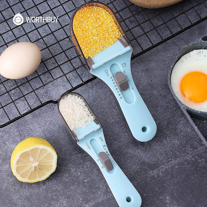 WORTHBUY Adjustable Measuring Spoons With Scale Plastic Measuring Scoops Cups For Baking Accessories Kitchen Measuring Tools