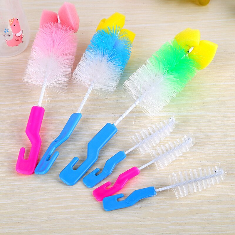 Schnuller Pinsel Nylon/Schwamm/Kunststoff Gerade 2Stck Nippel Flasche Pinsel Schwamm Reiniger Zufällige Farbe Baby Liefert