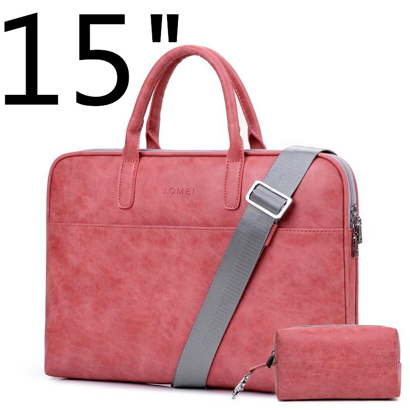 Waterproof PU Leather Laptop Case 13 14 15 Inch Business Handbag Notebook Tablet Briefcase with One Extra Adapter Bag: Dark Pink-15inch